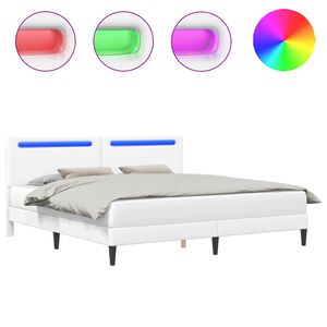 vidaXL Lovos rėmas su LED juostelėmis Balta 180 x 200 cm Dirbtinė oda