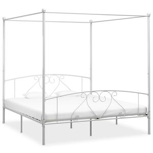vidaXL Lovos rėmas su baldakimu, baltos spalvos, 180x200cm, metalas
