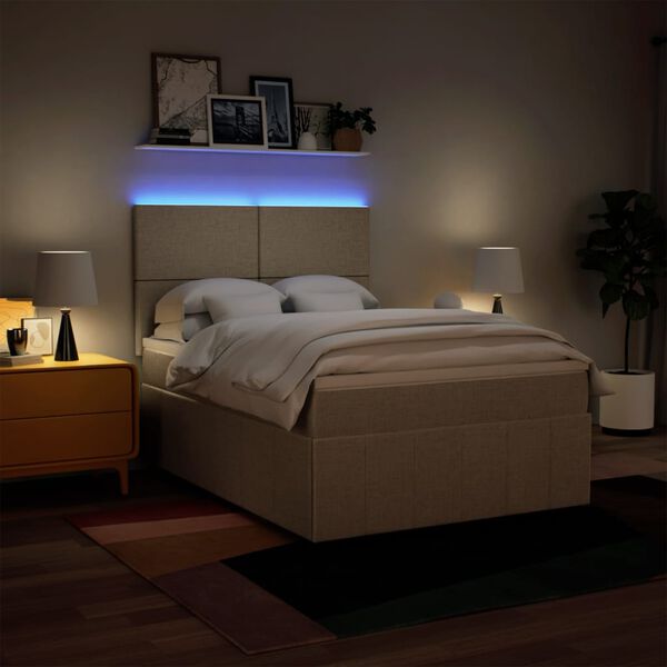 vidaXL Lova su spyruoklėmis ir čiužiniu, kreminė, 160x200 cm, audinys