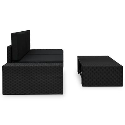 vidaXL Sodo poilsio baldų komplektas, 3 dalių, juodas, poliratanas