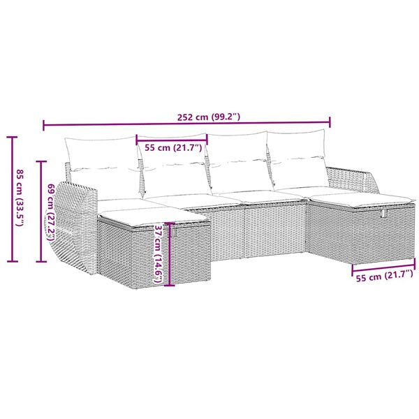vidaXL Sofos komplektas su pagalvėlėmis, 6 dalių, pilkas, poliratanas