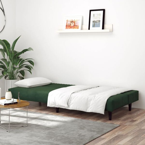 vidaXL Dvivietė sofa-lova, tamsiai žalios spalvos, aksomas