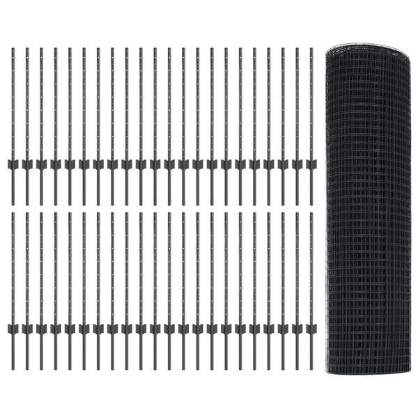 vidaXL Tvora su stulpais Pilka 0,8 x 100 m Plienas ir PVC