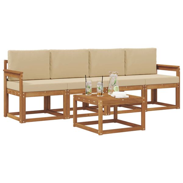 vidaXL Lauko sofos komplektas su pagalve 5 pcs Natūralus ir bežinis