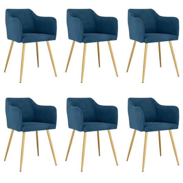 vidaXL Valgomojo kėdės, 6vnt., mėlynos spalvos, aksomas