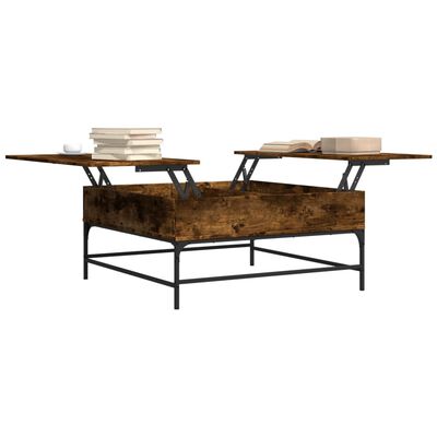 vidaXL Kavos staliukas, dūminis, 95x95x45cm, apdirbta mediena/metalas
