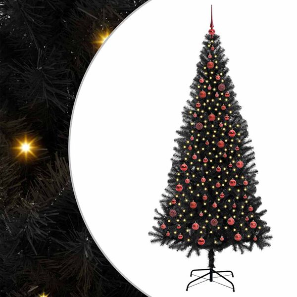 vidaXL Kalėdų eglutė su 300 LED s stovu Juoda 210 cm PVC