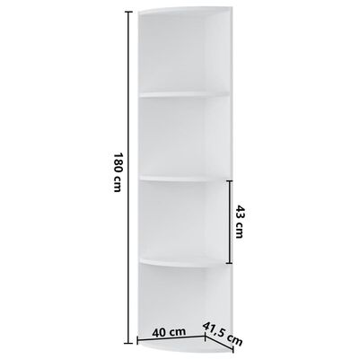 vidaXL Pastatoma kampinė lentyna, baltos spalvos, 40x41,5x180cm, MDP