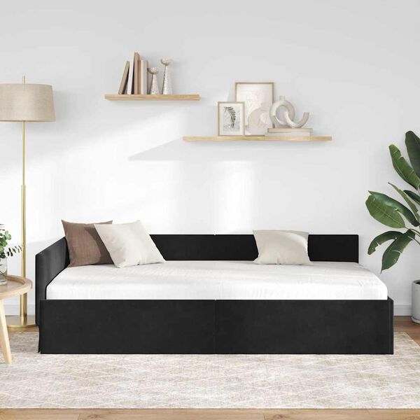 vidaXL Kampinė lovos konstrukcija Juoda 100 cm x 200 cm Aksomas