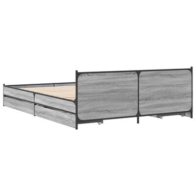 vidaXL Lovos rėmas su stalčiais, pilkas ąžuolo, 120x200cm, mediena