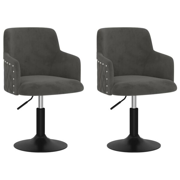 vidaXL Pasukamos valgomojo kėdės, 2vnt., tamsiai pilkos, aksomas