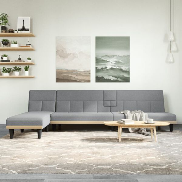 vidaXL L formos sofa-lova, &scaron;viesiai pilka, 255x140x70cm, audinys