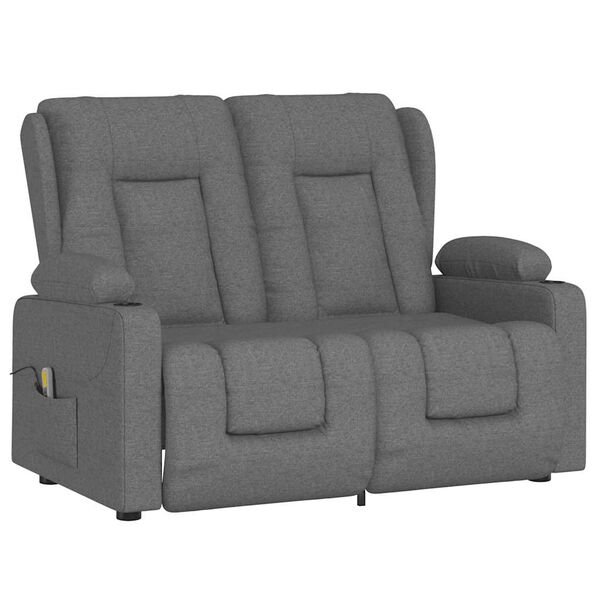 vidaXL Dvivietis atlošiamas masažinis krėslas, pilkas, audinys