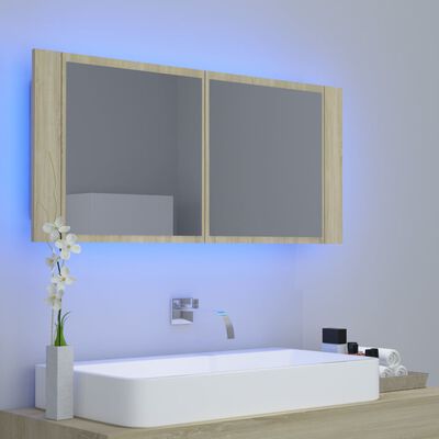 vidaXL Veidrodinė vonios spintelė su LED, ąžuolo, 100x12x45cm, akrilas