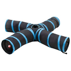 vidaXL Katės tunelis, 4 krypčių, juodas ir mėlynas, 25 cm, poliesteris