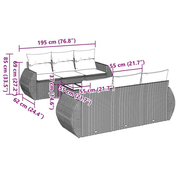 vidaXL Sofos komplektas su pagalvėlėmis, 7 dalių, juodas, poliratanas