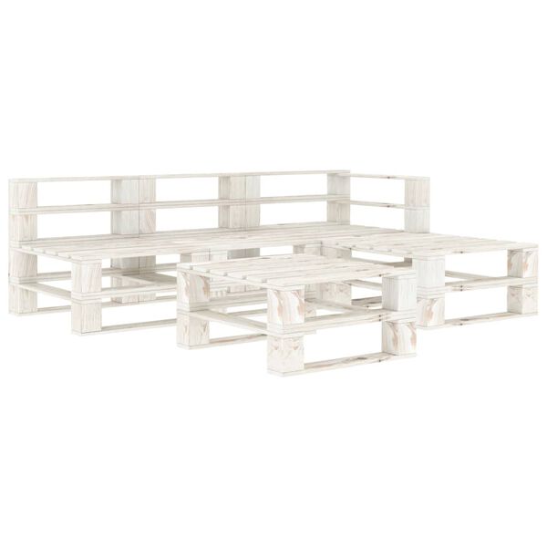 vidaXL Sodo poilsio komplektas i&scaron; palečių, 5 dalių, baltas, mediena