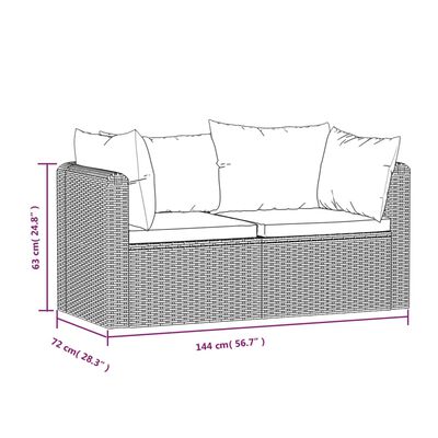 vidaXL Sodo sofos komplektas su pagalvėlėmis, 2 dalių, juodas, ratanas