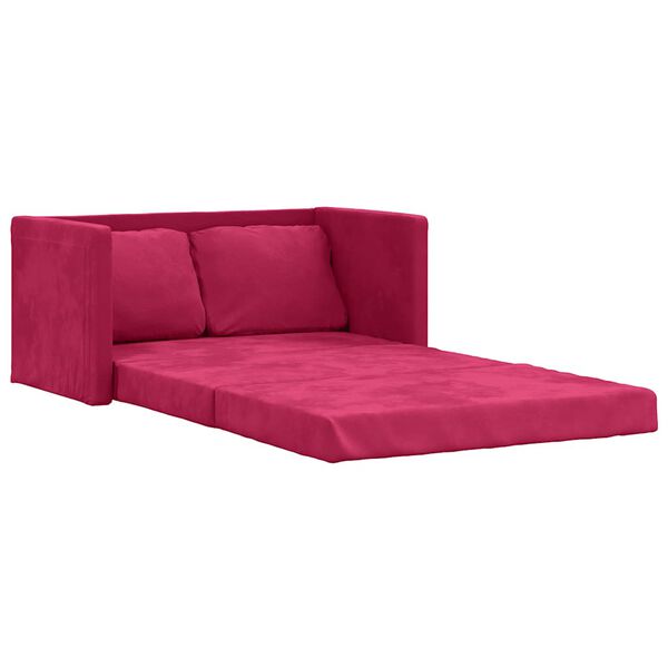 vidaXL Grindų sofa-lova, 2-1, raudonojo vyno, 122x204x55cm, aksomas