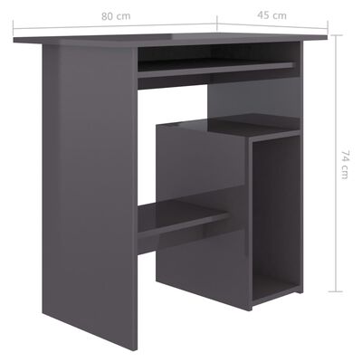vidaXL Rašomasis stalas, pilkos spalvos, 80x45x74cm, MDP, ypač blizgus