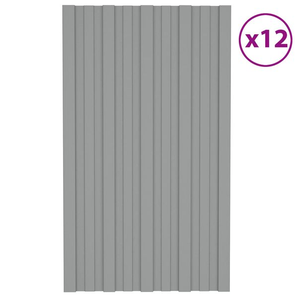 vidaXL Stogo plok&scaron;tė 12 pcs Pilka 80 x 45 cm Galvanizuotas plienas