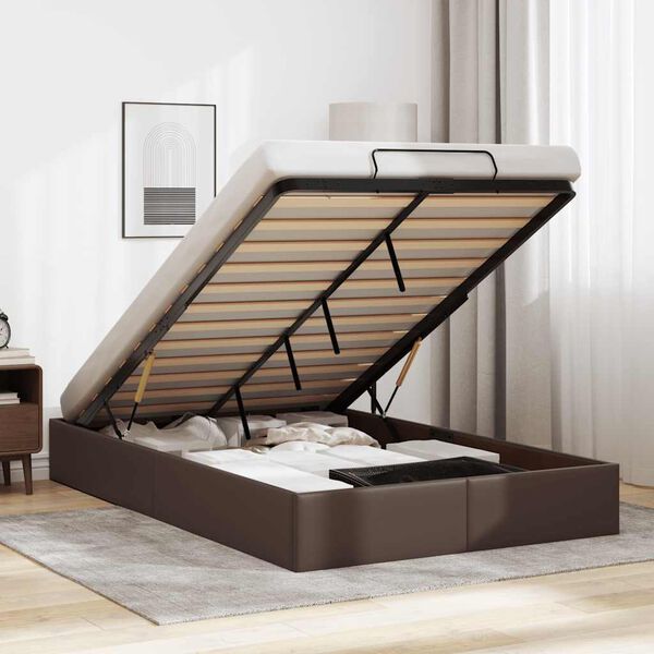 vidaXL Osmanų lovos rėmas be čiužinio, rudas, 120x200cm, dirbt. oda