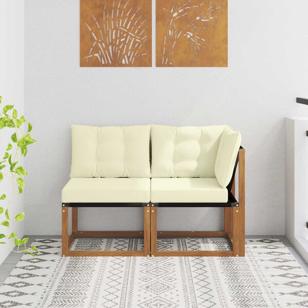 vidaXL Lauko vidurinė ir kampinė sofa su pagalve 2 Vienetas Natūrali