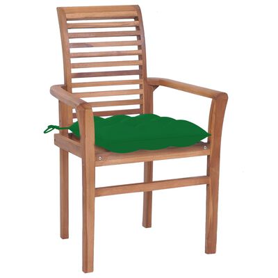 vidaXL Valgomojo kėdės su žaliomis pagalvėlėmis, 6vnt., tikmedis