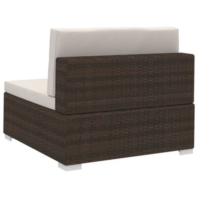 vidaXL Sodo sofos komplektas su pagalvėmis, 3 dalių, rudas, ratanas