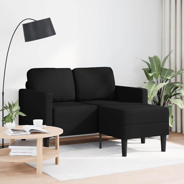 vidaXL Dvivietė sofa su &scaron;ezlongu, L formos, juoda, 125 cm, dirbtinė oda