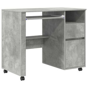 vidaXL Stalas su ratais Betono pilka Apdirbta mediena 91 x 50 x 77 cm