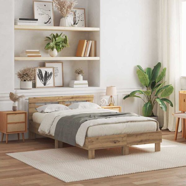 vidaXL Lovos rėmas Amatininkų ąžuolas 135 x 190 cm Apdirbta mediena