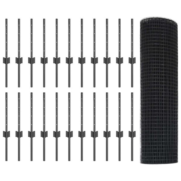 vidaXL Tvora su stulpais Pilka 0,4 x 50 m Plienas ir PVC