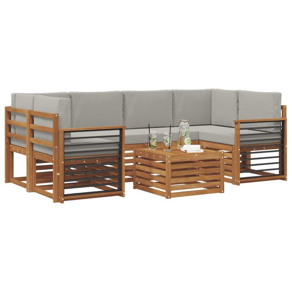 vidaXL Lauko sofos komplektas 7 pcs Natūrali ir &scaron;viesiai pilka