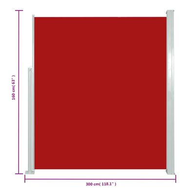 vidaXL Ištraukiama šoninė kiemo pertvara, raudonos spalvos, 160x300cm