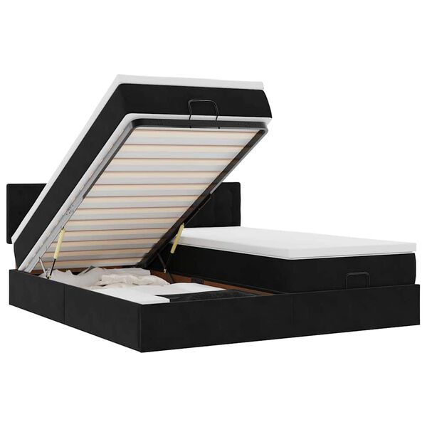 vidaXL Osmanų lovos rėmas su čiužiniais, juodas, 160x200cm, aksomas