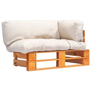 vidaXL Sofa i&scaron; palečių su smėlio spalvos pagalvėlėmis, pu&scaron;ies mediena