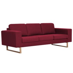 vidaXL Trivietė sofa, vyno raudonos spalvos, audinys