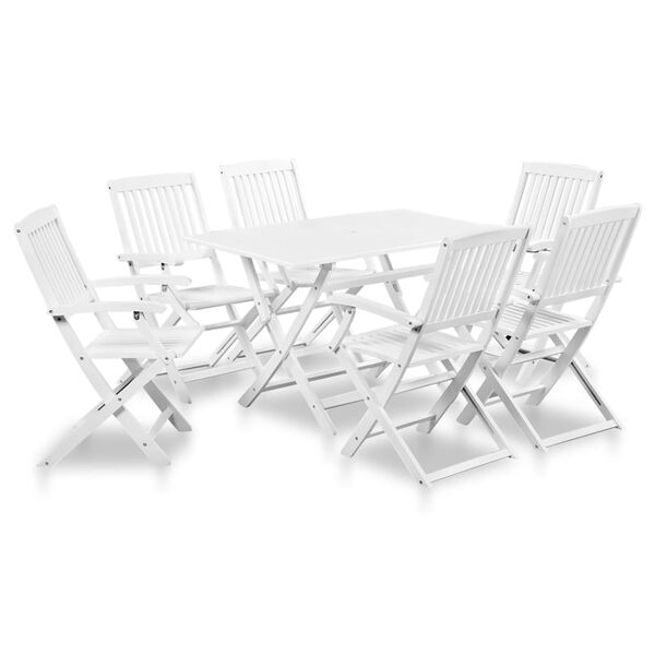vidaXL Lauko valg. baldų kompl., 7d., balt., akacijos medienos mas.
