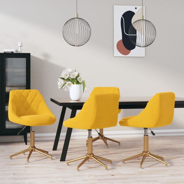 vidaXL Pasukamos valgomojo kėdės, 4vnt., garstyčių geltonos, aksomas