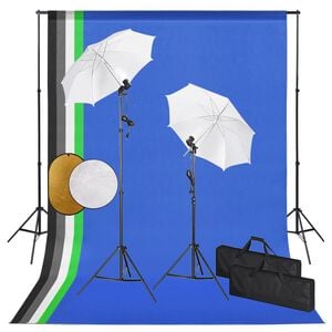 vidaXL Studijos komplektas su &scaron;viestuvais/skėčiais/fonu/reflektoriumi