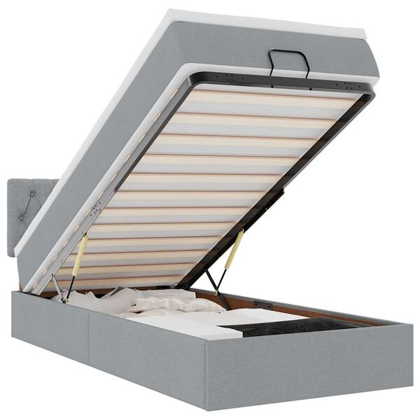 vidaXL Osmanų lova su čiužiniu ir LED šviesiai pilkas 90x200cm audinys