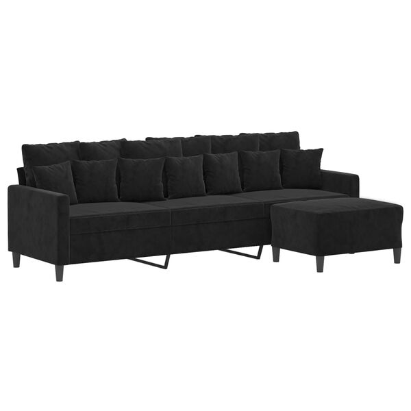 vidaXL Trivietė sofa su pakoja, juodos spalvos, 210cm, aksomas