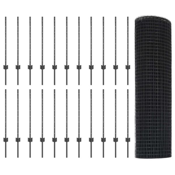 vidaXL Tvora su stulpais Pilka 0,8 x 50 m Plienas ir PVC