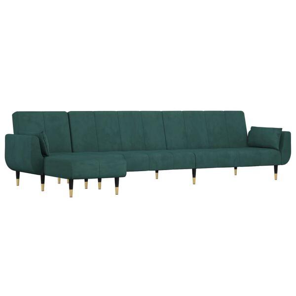 vidaXL L formos sofa-lova, tamsiai žalia, 275x140x70cm, aksomas