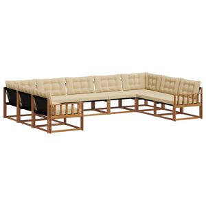 vidaXL Lauko sofos komplektas su pagalve 9 pcs Natūralus ir bežinis