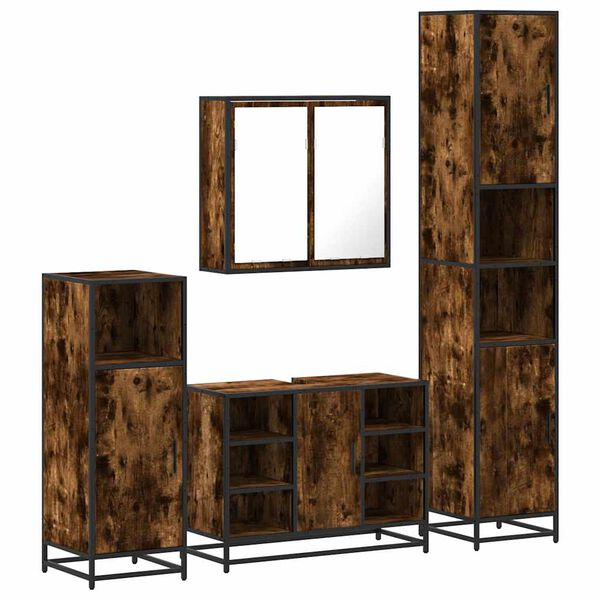 vidaXL Vonios baldų komplektas, 4 dalių, dūminio ąžuolo, mediena