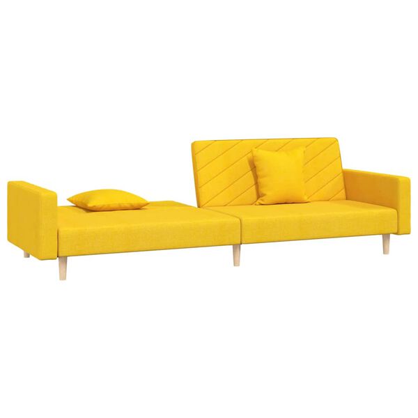 vidaXL Dvivietė sofa-lova su dvejomis pagalvėmis, geltona, audinys