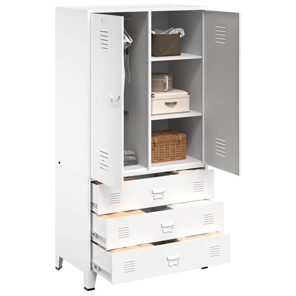 vidaXL Drabužių spinta, baltos spalvos, 90x50x180cm, metalas