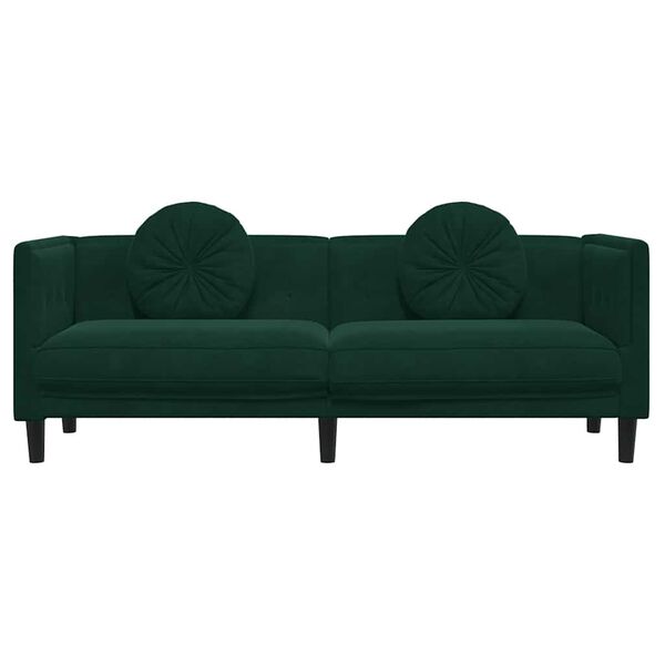 vidaXL Trivietė sofa su pagalvėlėmis, tamsiai žalios spalvos, aksomas